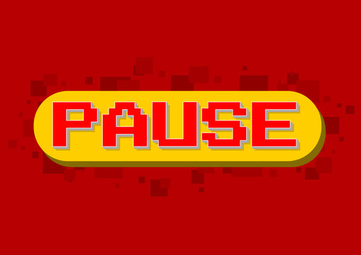 Pixel Computer Game Pause Screen On Red Background