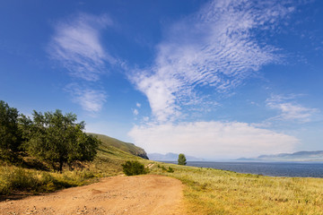 beautiful landscape of the mountain road and clouds