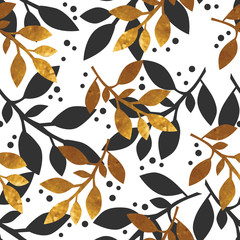 Floral seamless pattern with gold texture leafs 