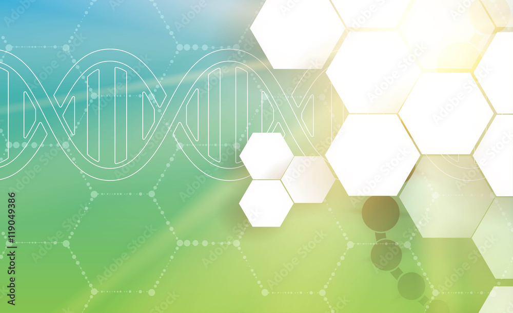 Wall mural dna and medical and technology background. futuristic molecule structure presentation