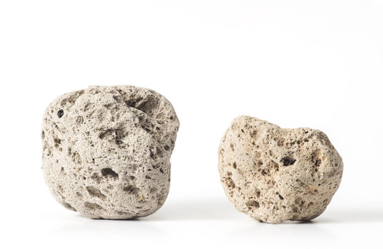 two of pumice pebbles ( lightweight volcanic rock )