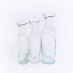 Empty glass bottles collection, isolated