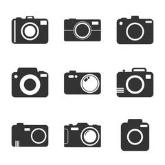 Camera icon set on white background. Vector illustration in flat style with photography icons.