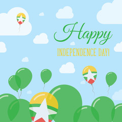 Myanmar Independence Day Flat Patriotic Design. Myanmarian Flag Balloons. Happy National Day Vector Card.