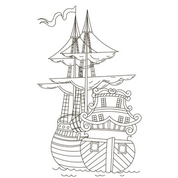 Ship. Doodle Vector illustration.