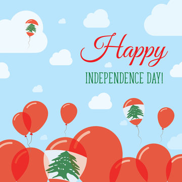 Lebanon Independence Day Flat Patriotic Design. Lebanese Flag Balloons. Happy National Day Vector Card.