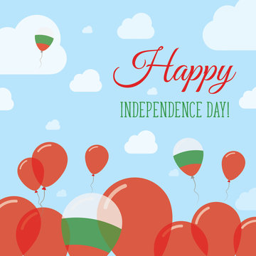 Bulgaria Independence Day Flat Patriotic Design. Bulgarian Flag Balloons. Happy National Day Vector Card.