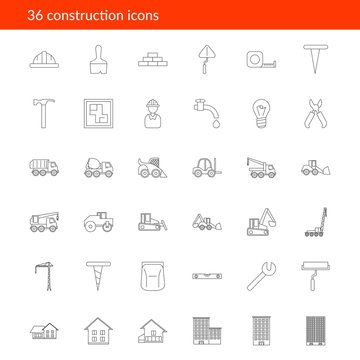 Vector outline construction icons on white background