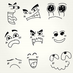 Emoticon doodles set. Vector hand drawn