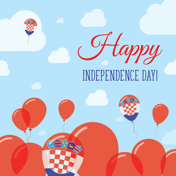 Croatia Independence Day Flat Patriotic Design. Croatian Flag Balloons. Happy National Day Vector Card.