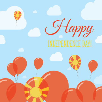Macedonia, the Former Yugoslav Republic Of Independence Day Flat Patriotic Design. Macedonian Flag Balloons. Happy National Day Vector Card.