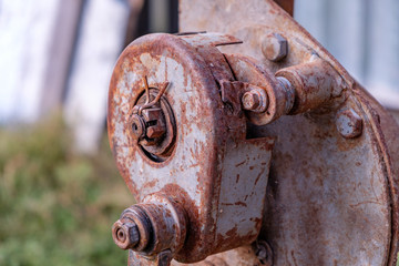 House lifting jack. Old rusty mechanical screw jack. Close-up