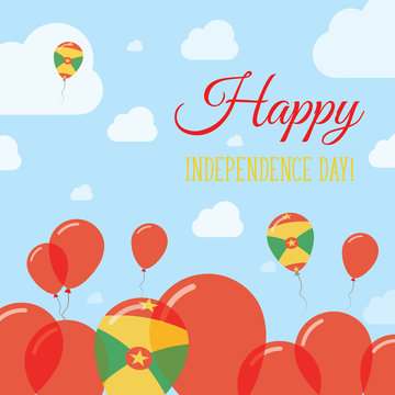 Grenada Independence Day Flat Patriotic Design. Grenadian Flag Balloons. Happy National Day Vector Card.