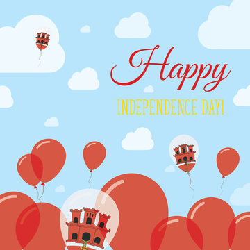 Gibraltar Independence Day Flat Patriotic Design. Gibraltar Flag Balloons. Happy National Day Vector Card.