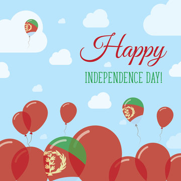 Eritrea Independence Day Flat Patriotic Design. Eritrean Flag Balloons. Happy National Day Vector Card.