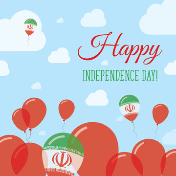 Iran, Islamic Republic Of Independence Day Flat Patriotic Design. Iranian Flag Balloons. Happy National Day Vector Card.