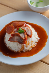 Red pork and Rice , thai food