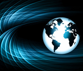 Best Internet Concept of global business. Globe, glowing lines on technological background. Electronics, Wi-Fi, rays, symbols Internet, television, mobile and satellite communicationsblue blur