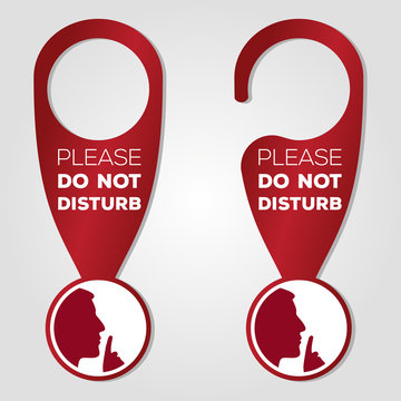 Do not disturb. Door hanger. Keep quiet and shhh sign. Illustrated Vector.