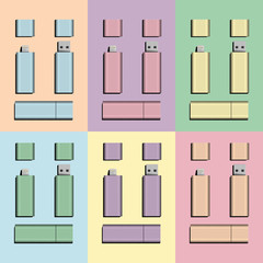 Vector Pastel Micro USB and USB flash drive ready for you design
