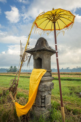 Traditional Balinese house of spirits on rice field, Bali, Indonesia