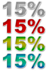 Percent 15 colorful icons symbols set JPEG