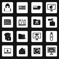 Hacking icons set in simple style. Computer security set collection vector illustration