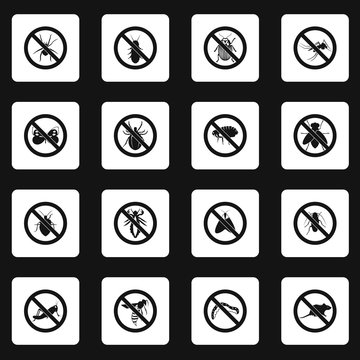No insects sign icons set in simple style. set collection vector illustration
