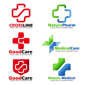 Cross sign for Medical , clinic and Natural care logo vector set design