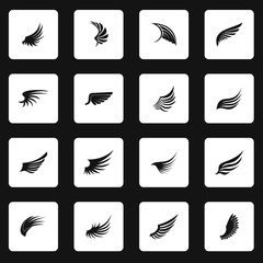 Wing icons set in simple style. Birds and angel wings set collection vector illustration