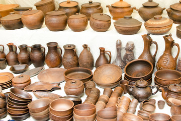 Fototapeta na wymiar Handmade clay dishes