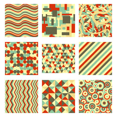 Nine abstract seamless patterns in retro colours