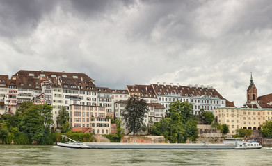 Embankment of the Rhine river in the Swiss city of Basel. Switzerland.