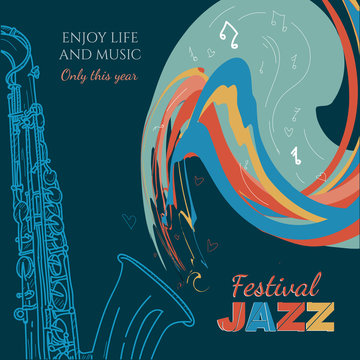 Jazz music cover saxophone live Jazz music hand drawn vintage