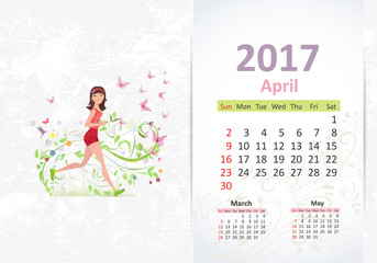 nice young woman running. fun Calendar for 2017, April