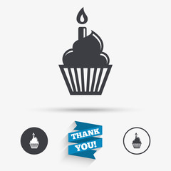 Birthday cake sign icon. Burning candle symbol