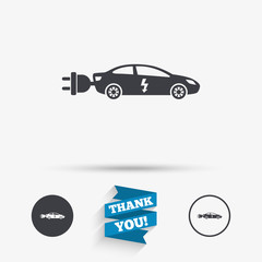 Electric car sign icon. Sedan saloon symbol.