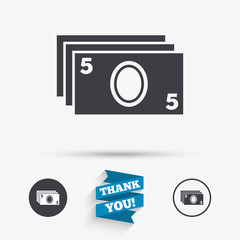 Cash sign icon. Paper money symbol.