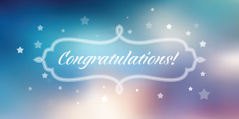 Vector congratulations banner on blue abstract background.