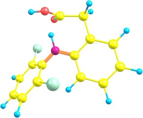 Diclofenac molecular structure isolated on white