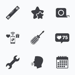 Screwdriver and bubble level, roulette.