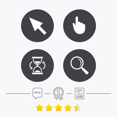 Mouse cursor icon. Hourglass, magnifier glass.