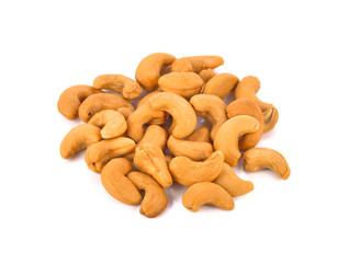 Roasted Salted Cashews isolated on white background.
