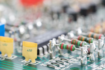Closeup electronic hardware on the circuit board