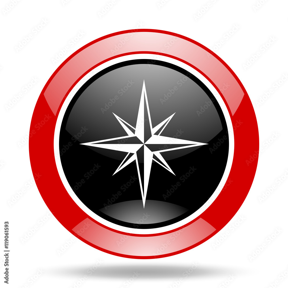 Poster compass red and black web glossy round icon