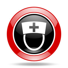 nurse red and black web glossy round icon