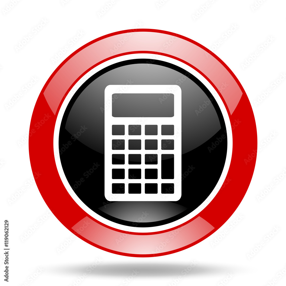 Aufkleber calculator red and black web glossy round icon