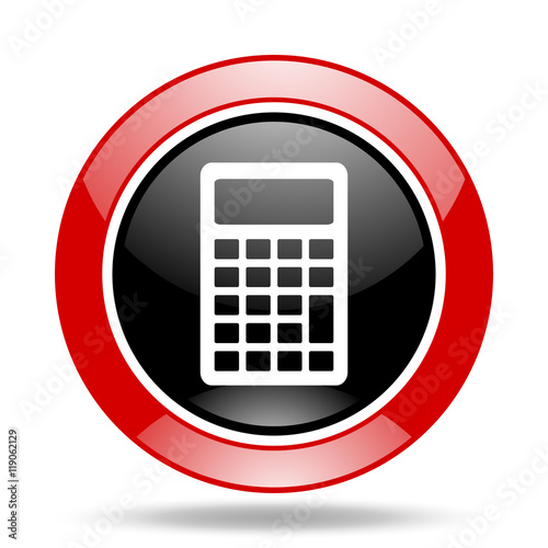 "calculator red and black web glossy round icon" Stock photo and