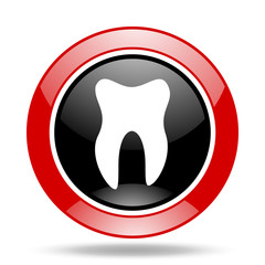 tooth red and black web glossy round icon