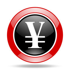 yen red and black web glossy round icon